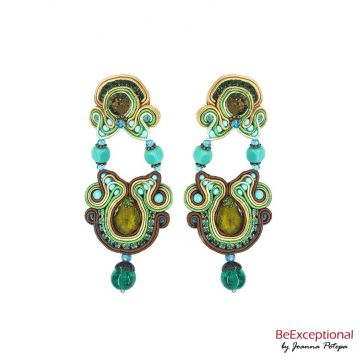 Soutache hand embroidered earrings Olive