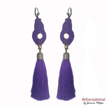 Hand embroidered earrings Forcas with attached tassel.