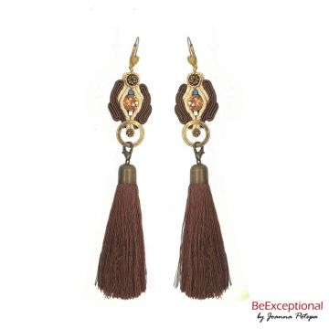 Hand embroidered earrings Giro with tassel