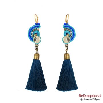 Hand embroidered earrings Reina with attached tassel.