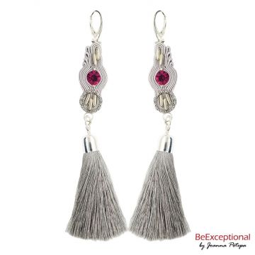 Hand embroidered earrings Tulax with tassel